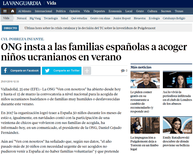 La Vanguardia: ONG insta a las familias españolas a acoger niños ucranianos en verano